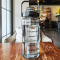 64 oz Large Capacity Water Bottle with Motivational Time Markers and Straw BLACK