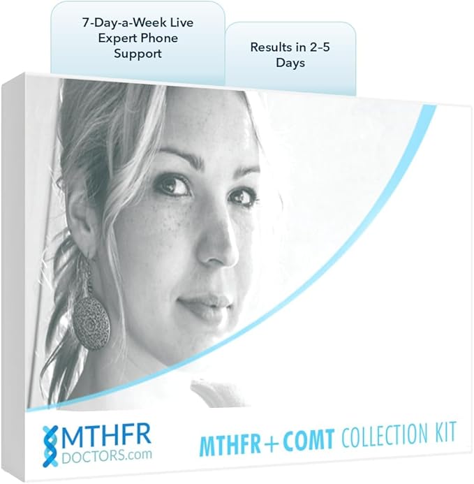 MTHFR+COMT Methylation Genes Test Kit. 1-on-1 Live Expert Support by Phone 7 Days A Week. Includes C677T, A1298C & V158M Variants for Methylation and Wellness Analysis. Results in 2-5 Days. Ages 0+