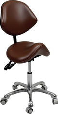 Saddle Stool Rolling Chair for Medical Massage Salon Kitchen Spa Drafting,Adjustable Hydraulic Stool with Wheels (Brown, with Backrest)
