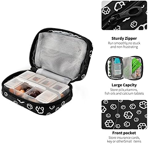 Pill Case Dog Paw Print Animal Foot Portable Medicine Organizer Box Bag Compartment Vitamin Supplement Holder Dispenser for Travel, 8 Compartments