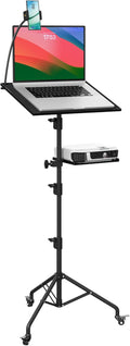 Projector Stand Tripod Laptop Tripod with Wheels & Adjustable Height Portable Podium Stand with Phone Holder Projector Holder for Home, Office, School & DJ Matte Black