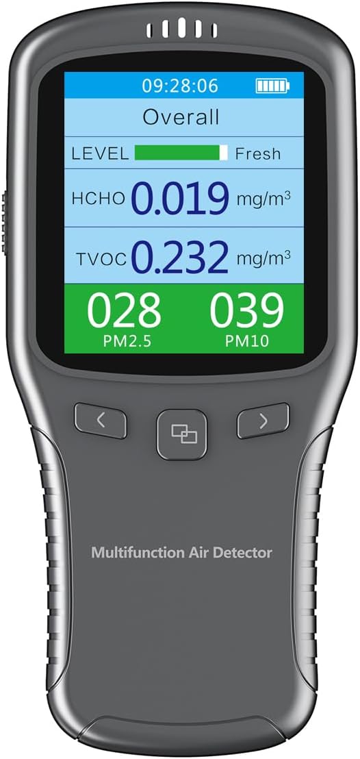 Air Quality Monitor Indoor, 5 in 1 Formaldehyde Detector, voc Meter, Detect Indoor HCHO,TVOC,AQI,PM2.5,PM10. Colorful LCD Screen & USB Charging