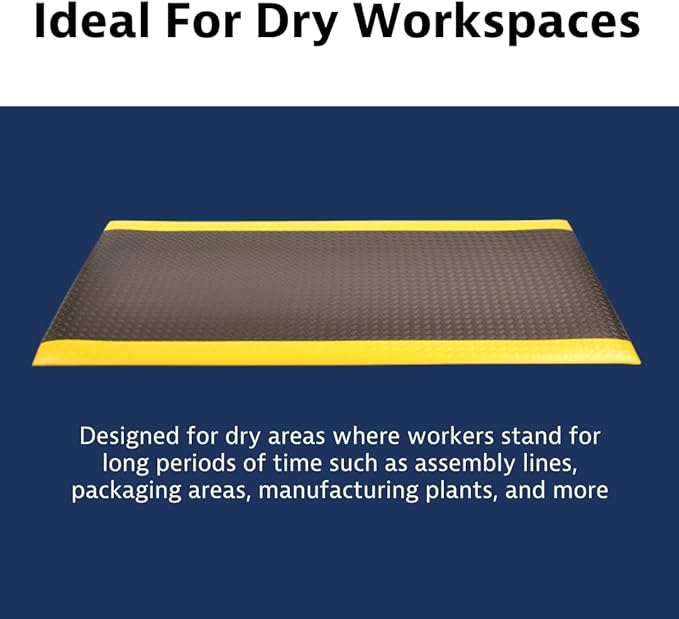 Notrax 419 Diamond Sof-Tred™ with Dyna-Shield® 3' x 60' x 1/2" Anti Fatigue Mat, Slip Resistant Diamond Textured Surface, Ideal for Industrial and Commercial Workplaces, Black/Yellow, 419R0036BY