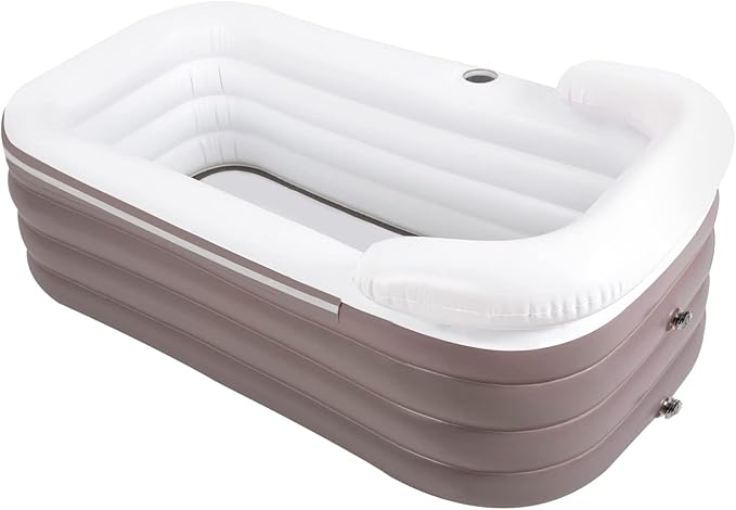 Inflatable Bathtub Adults, Portable Ice Bath Tub for Athletes, Outdoor & Indoor Freestanding Foldable Bathtub with Electric Air Pump and Cup Holder (Brown)