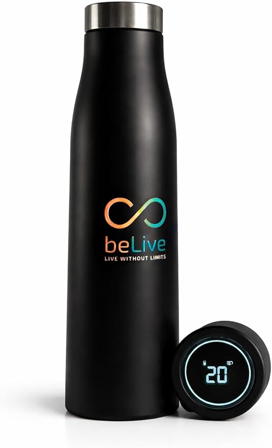 BeLive Smart Water Bottle, Black, Digital Hydration Tracking, Live Without Limits Collection