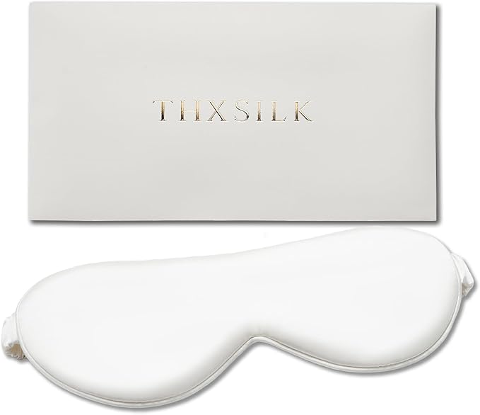 THXSILK 6A+ Grade 25 Momme Silk Sleep Mask, 100% Mulberry Blackout Eye Mask for Sleeping, Soft Lightweight Silk Eye Cover for Women, Men, Travel, Nap, Airplane(4.7×27.5inches, White)