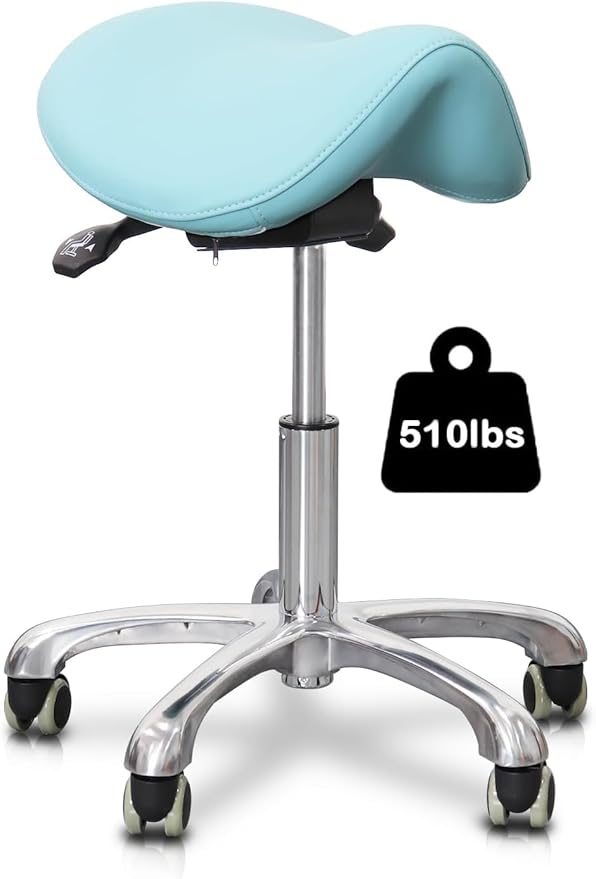 Saddle Stool with Wheels,Rolling Stool,Rolling Chair Ergonomic Swivel Rolling Chair with Hydraulic Lifting Height Adjustable Rolling for Office Medical Massage Salon Drafting(Blue)