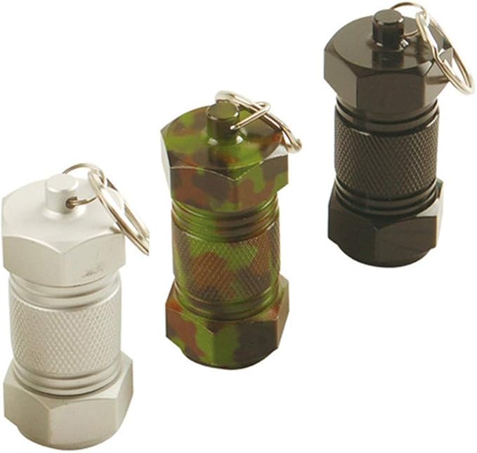 Waterproof Aluminum Pill Holder with Keychain Outdoor Medicine Bottle Seal First Aid Drug Holder