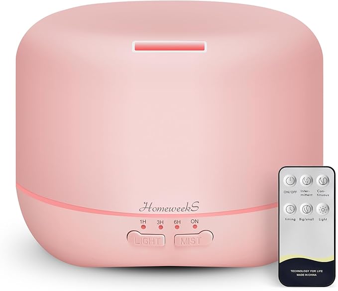 Aromatherapy Essential Oil Diffuser for Room: 500ml Colorful Aroma Air Humidifier with Adjustable Cool Mist Mode, Waterless Auto Off Ultrasonic Diffusers for Large Room Home Office(Pink)