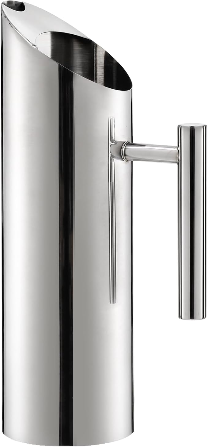 Hiceeden Stainless Steel Water Pitcher, 51oz/1.5L Modern Metal Pitcher with Ice Guard, Silver Carafe Drink Pitcher with Handle, Beverage Container for Iced/Hot Tea, Juice, Coffee, Milk