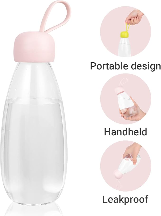 emoi BPA Free Water Bottle, 16oz/480ml Cute Water Bottle with Carrying Strap, Ideal for Kids Boys Girls Students Women Healthy Hydration-Pink
