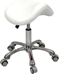 Saddle Stool Rolling Chair for Medical Massage Salon Kitchen Spa Drafting,Adjustable Hydraulic Stool with Wheels (White, Without Backrest)