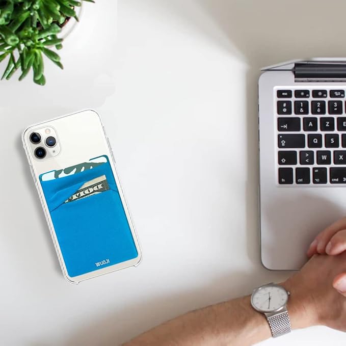 RFID Blocking Phone Card Wallet - Double Secure Pocket - Ultra-Slim Self Adhesive Credit Card Holder Card Sleeves Phone Wallet Sticker All Smartphones(Blue)-2PC
