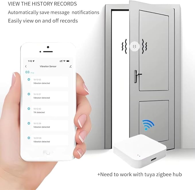 Haozee Smart Vibration Sensor Alarm, Real-time Monitoring, Door/Window Vibration Detection Alarm for Home Security, App Remote Control, Supports Home Assistant Zigbee2MQTT
