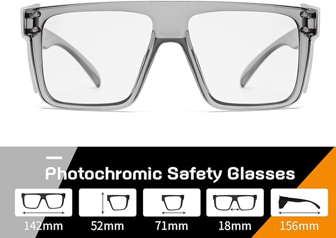 Photochromic Anti Bluelight UV400 Auto-Darkening Clear to Smoke Lens Transitional ANSI Z87.1 Safety SunglassesGlasses