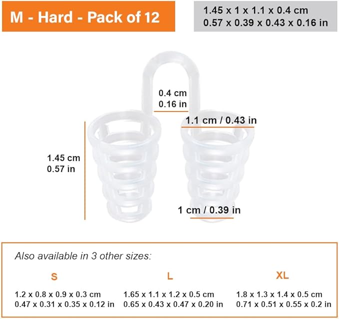 Nose Vent Sinus Relief Dilator (Pack of 12 Medium Size) Hard Cone Vents - A Simple Solution for Nasal Snorers - Reusable Snoring Device to enjoy a peaceful night's sleep - by Mobi Lock
