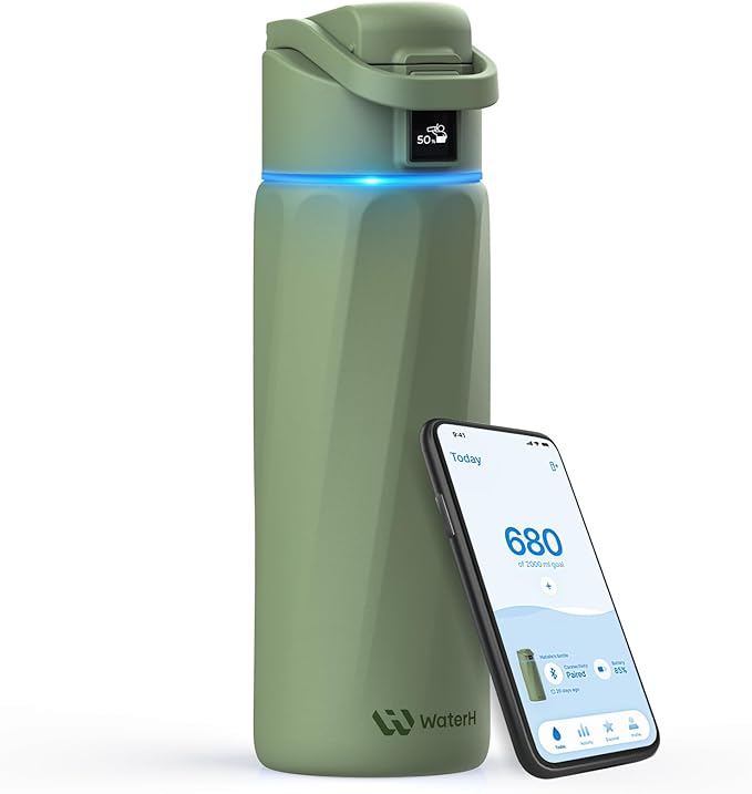 BOOST Smart Water Bottle that Reminds You to Drink, 24oz BPA-Free Stainless Steel Vacuum Insulated, Wide Mouth Water Tracker Bottle with APP for School, Gym, Office, Ideal for Mother's Day