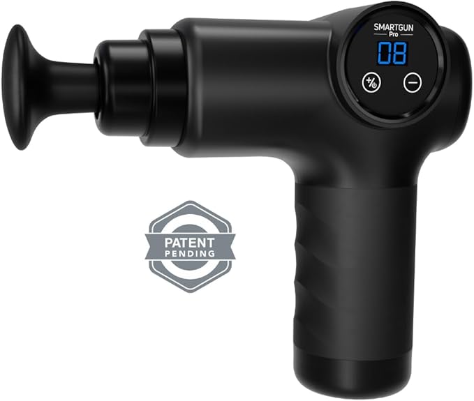 SPA SCIENCES - SmartGun Pro – Therapeutic Deep Tissue Percussion Massager – for Muscle Soreness – with Interchangeable Heads and 8 Intensity Levels – USB Rechargeable – Black