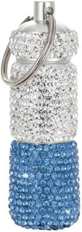 Bling Pill Case Portable Travel Pill Container Bottle Rhinestone Waterproof Small Pill Holder with Keychain Cute Mini Pill Storage Box (white blue)