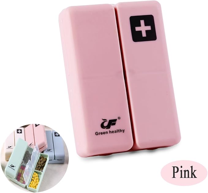 Daily Magnetic Pill Box Organizer, 7 Tray Travel Size Medicine Case Container, Cute Small Pocket Pill Dispenser Capsule Reminder Tracker for Medication, Fish Oil, Supplement, Tablets, Pink