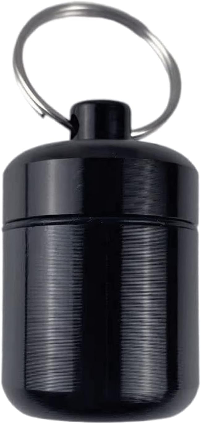 Pill Box Keychain Mini Pill Holder for Outdoor Travel Waterproof Aluminum Alloy Pill Case Pill Fob Small Pill Organizer Pill Box Keychain Pill Holder Micro Cute Waterproof Small Black Aluminum mini