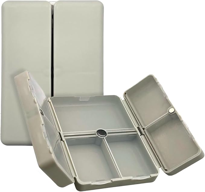 EZY DOSE Bi-Foldable Magnetic Pill Case, Medicine Planner, Vitamin Organizer Box, Snap-Shut for Security, Durable and Easy to Use, 7 Individual Compartments with Various Sizes, Travel-Friendly, Gray