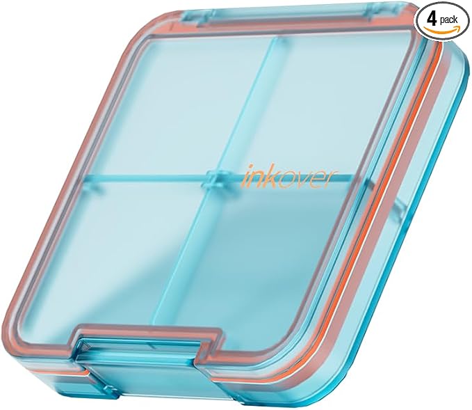 Small Pill Organizer, Waterproof & Portable Pill Case for Daily Travel - Adjustable 4 Compartments Compact Medicine Holder for Vitamins, Pills, Perfect for Purse or Pocket (Blue)