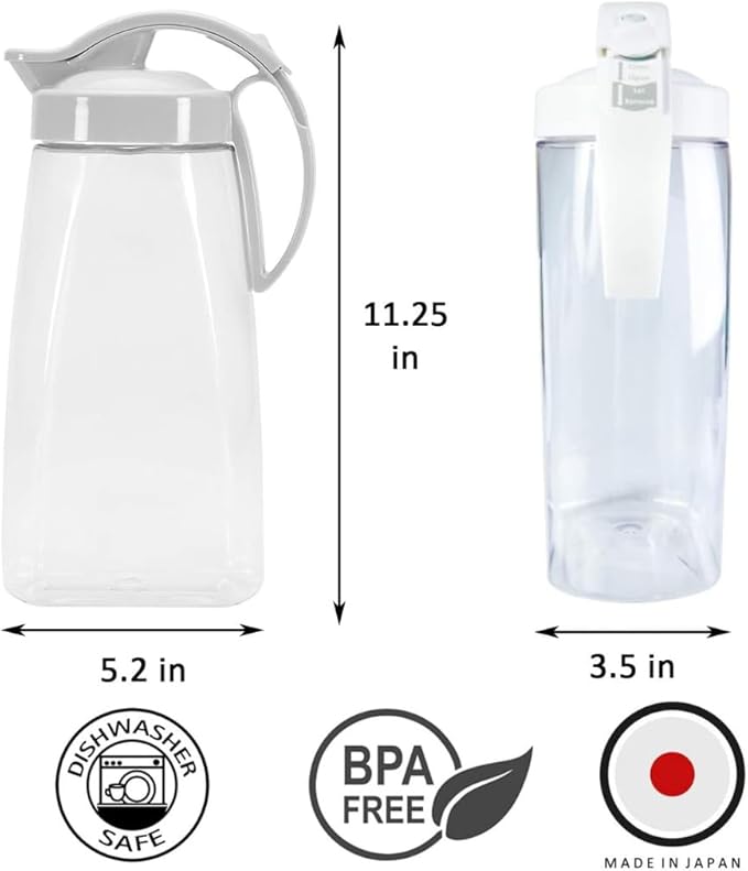 One-Touch Airtight Pitcher with Lid, 2.3QT (74oz) – Heat Resistant, Leakproof Quickpour Jug for Hot & Cold Drinks, Coffee, Tea, Water, Space-Saving, Dishwasher Safe, Made in Japan (Turquoise)