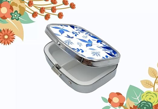 Pill Box,Blue Fall Leaves Custom Personlized Rectangular Pill Case Holder Decorative Box Pocket Purse Travel Pill Vitamin Tablet Medicine Case