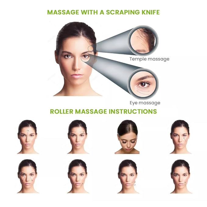 4-PCS Gua Sha Set, Skin Care Roller, Jade Roller Set, Face Stone Facial Roller Massage Tool for Face Eyes Neck Body, Smooth Wrinkles & Eye Puffiness(Green)