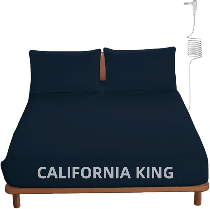 OKOHEY Grounding Fitted Sheets with 15ft Earthing Cord, California King Size, 90% Organic Cotton + 10% Silver Fiber, Soft & Breathable Grounded Sheet for Better Sleep and Enhanced Wellness, Dark Blue
