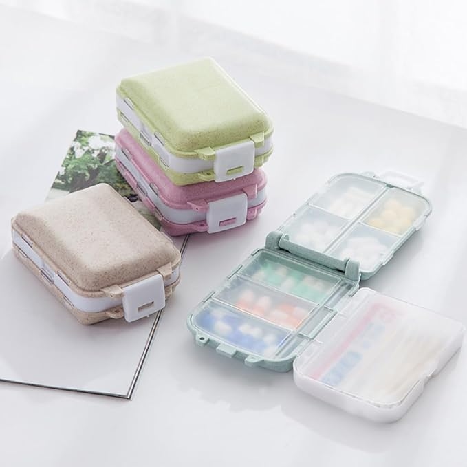 Cabilock Portable Medicine Box 2-Pack Foldable 3-Layer Pill Organizer with 8 Compartments Travel Case for Vitamins Medications Daily Use