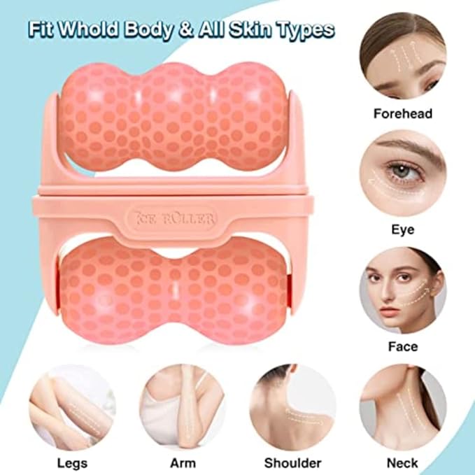 2-in-1 Ice Roller for Face Skin Care Tool Personal Skin Cooling Therapy Tools, Cold Facial Ice Massager for Eye Puffiness, Migraine, TMJ Pain Relief & Minor Injury (Pink)