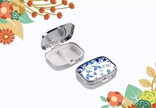 Pill Box,Blue Fall Leaves Custom Personlized Rectangular Pill Case Holder Decorative Box Pocket Purse Travel Pill Vitamin Tablet Medicine Case