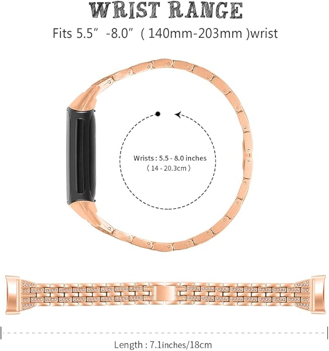 Chic Cute Bling Bands Compatible with Fitbit Charge 6/Charge 5 Fitness & Health Tracker,Rhinestone Dressy Bracelet Stainless Steel Metal Replacement Strap Wristbands Jewelry Strap Women (RoseGold)