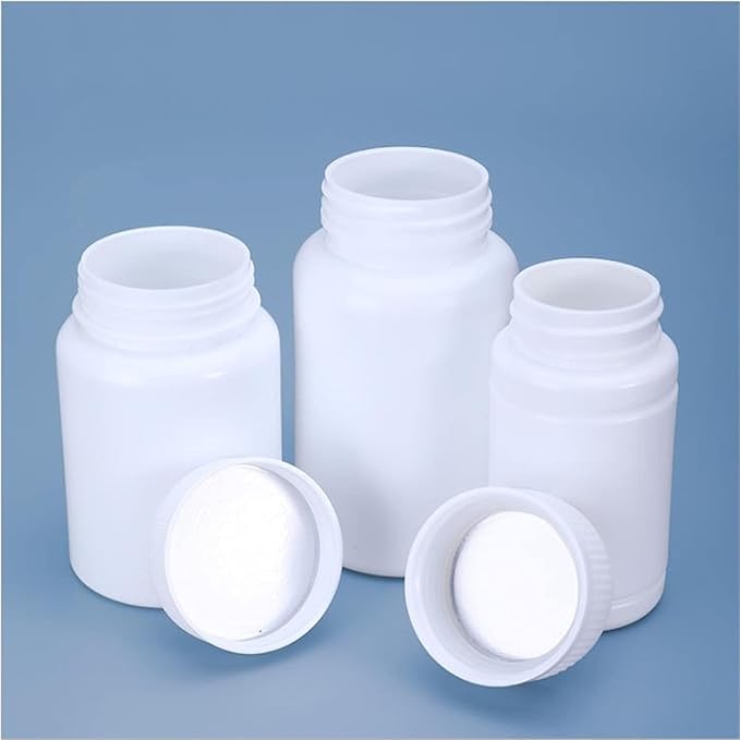 4PCS Empty Medicine Pill Bottle White Plastic Vials with Screw Cap Liquid Solid Powder Capsules Case Pill Tablet Holder Box Storage Container Reagent Bottle Travel Jar Pot (200ML)
