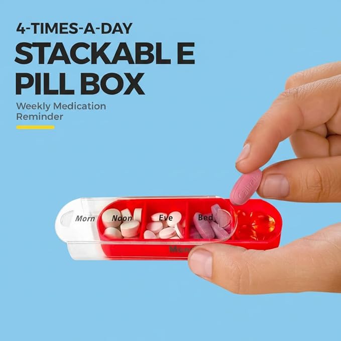 OPTRANEST Weekly Pill Organizer 7 Day, 4 Times a Day AM PM Pill Box, Stackable Medicine Organizer with Removable Compartments