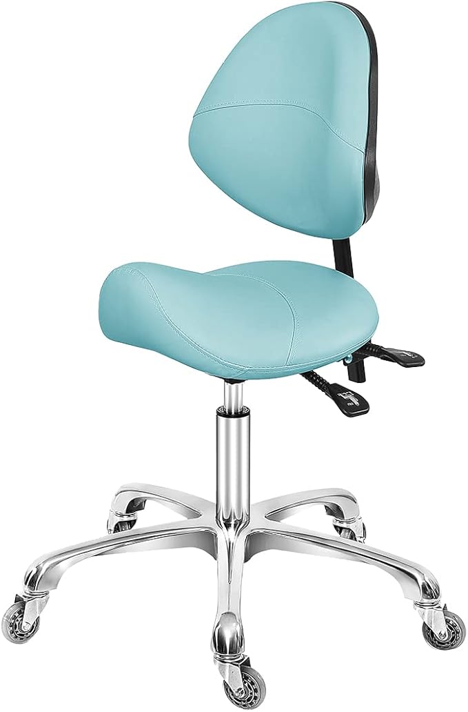 Antlu Saddle Stool Dental Hygienist Chair with Back Support, Rolling Esthetician Saddle Stool for Lash Salon Tattoo Shop Spa Dentist Clinic (with Backrest, Cyan)