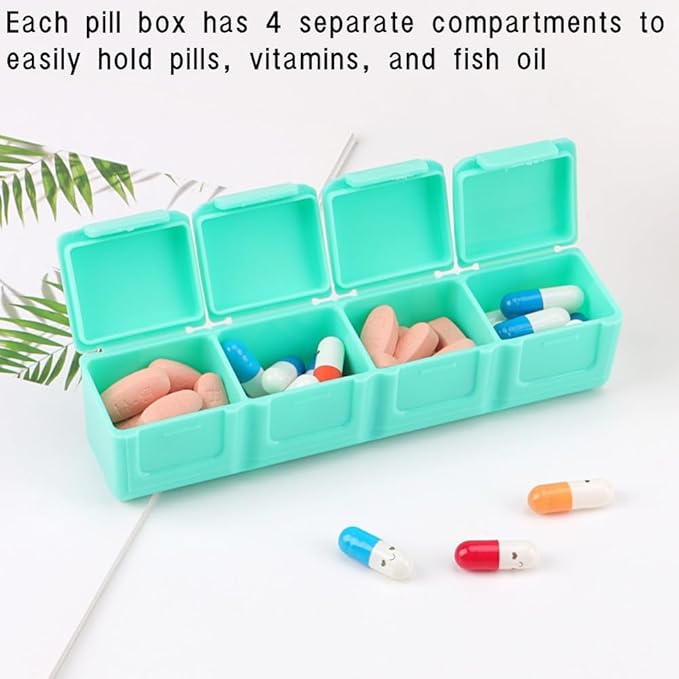 3 Pieces Pill Organizer, 4 Compartments Moisture Proof Pill Box Pocket Purse Portable Travel Vitamin Container Medicine Case
