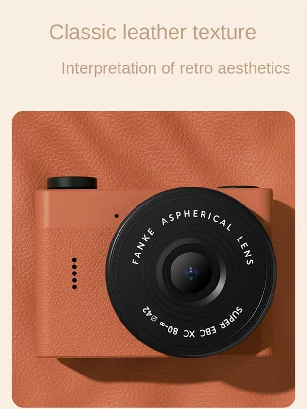 Mini Digital Camera with LCD Screen 2MP 1.4" IPS Full HD 64 GB Memory Card Monoreflexes Shaped CMOS Small Compact Portable Video Recorder Dual Selfie Built-in Filters (Orange)