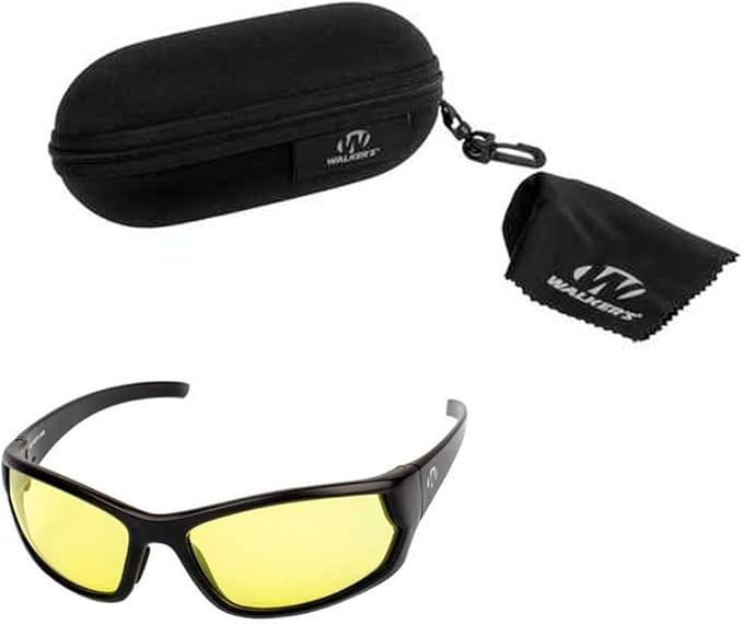 Walker's IKON Carbine Full Frame Shooting Glasses | Impact-Resistant Non-Slip Hunting Safety Glasses, Lens Cloth & Carry Case