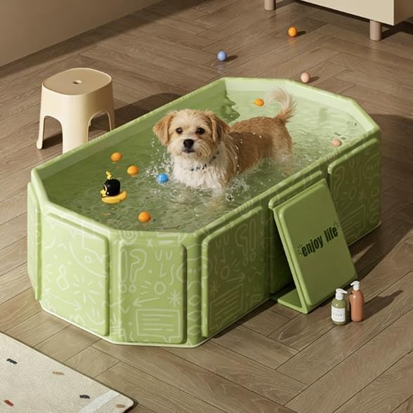 Portable Bathtub Collapsible Bath Tub - Non-Slip Base Cat Dog Bathtubs Wash Shower Basin (Green)