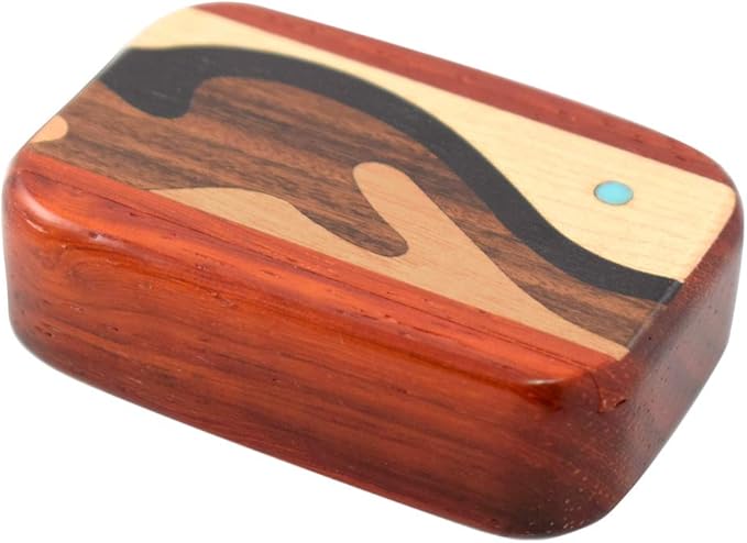 Modern Artisans American Made Pocket-Sized Pill Box (Standard Size) - Padauk Wood with Inlaid Wave Design