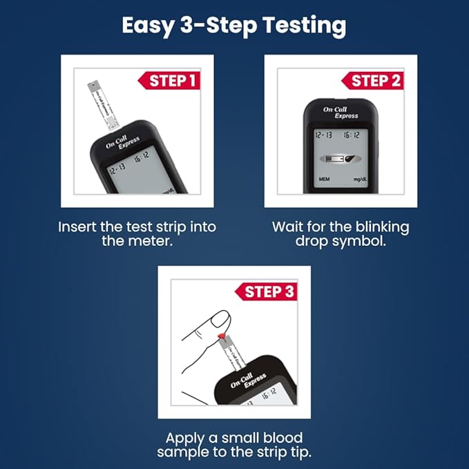 Blood Glucose Test Strips for Diabetes by On-Call Express, 50 Count, No Coding Needed, Quick Read in Seconds, Accurate Diabetic Blood Sugar Testing