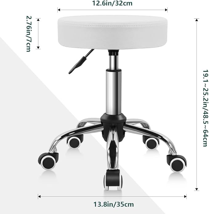 PU Leather Swivel Stool with Wheel for Salon Work Home SPA Shop Height-Adjustable and Cost-Effective Rolling Stool Chair Small (White)