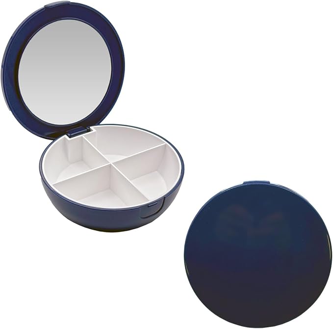 EZY DOSE Travel Pill Organizer with Built-in Mirror, Compact and Portable Medication Case for Daily Vitamins, Pills, and Medicine Management, Ideal for Travel and On-The-Go Use, Blue