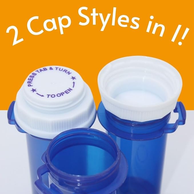 Five Star Supplies Thumb Tab Plastic Pill Bottles - Reversible Cap Easy Open & Child Resistant - Pill Container Prescription Vial - Easy Open/Push N Turn (Amber, 16 DRAM 165 ct.)