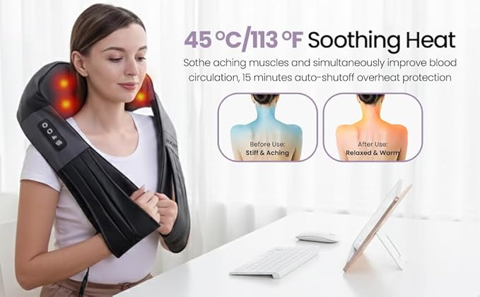 4D Shiatsu Neck and Shoulder Massager with Heat, Deep Tissue Back and Neck Massager for Pain Relief, Eco-Friendly Portable Massage Pillow for Home Office Car, Relaxing Gift for Men and Women