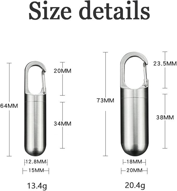 Keychain Pill Container Titanium, Pill Holder Travel Hide Portable Pill Case BPA Free, Waterproof Pill Fob Capsule, Small Pocket Size Pills Carrier for Outdoor Emergency First Aids