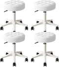 Small Rolling Stool with Wheels, PU Leather Height Adjustable Vanity Work Task Stool, 360 Swivel, Padded Seat Cushion,for Salon, Home, Office